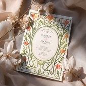 Elegant Art Nouveau Coral Lily Wedding Invite Kaart