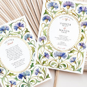 Elegant Art Nouveau Cornflower Gold Wedding Kaart
