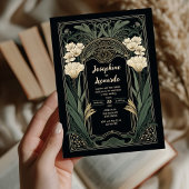 Elegant Art Nouveau Dark Floral Wedding Invitation Kaart