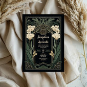 Elegant Art Nouveau Dark Floral Wedding Invitation Kaart