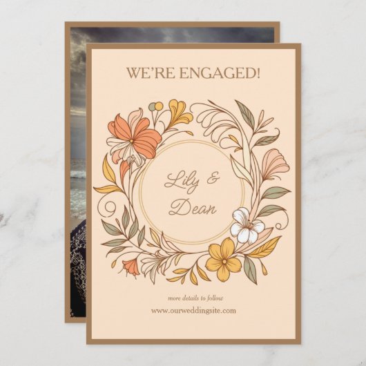 Elegant Art Nouveau Floral Verloving Aankondiging (Voorkant / Achterkant)