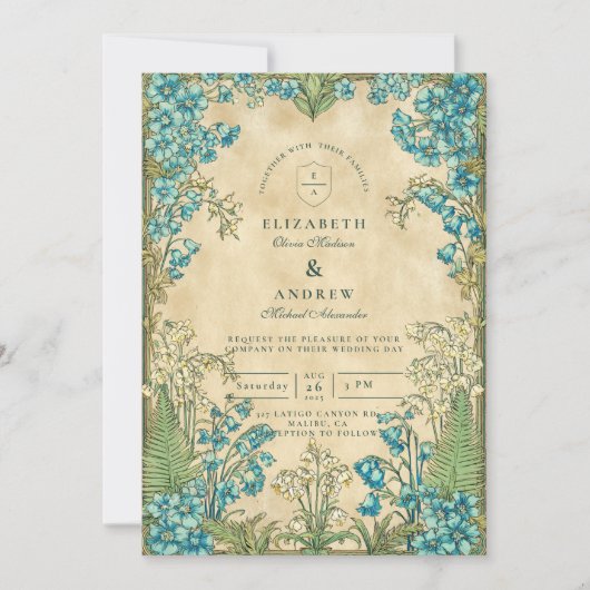 Elegant Art Nouveau Floral Wedding Kaart (Voorkant)
