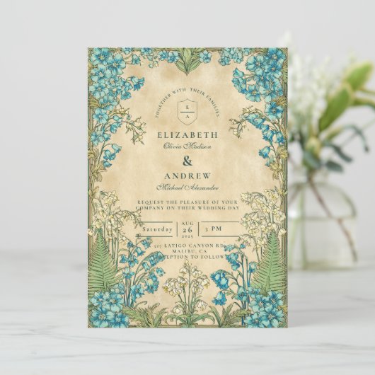 Elegant Art Nouveau Floral Wedding Kaart (Staand voorkant)