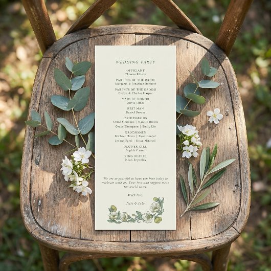 Elegant art nouveau floral wedding program programmakaart