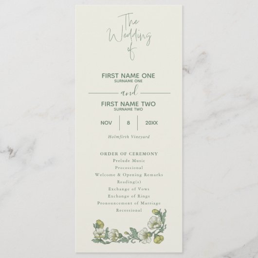 Elegant art nouveau floral wedding program programmakaart (Voorkant)