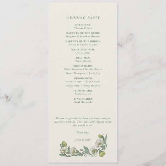 Elegant art nouveau floral wedding program programmakaart (Achterkant)