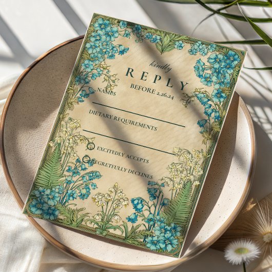 Elegant Art Nouveau Floral Wedding RSVP Kaartje
