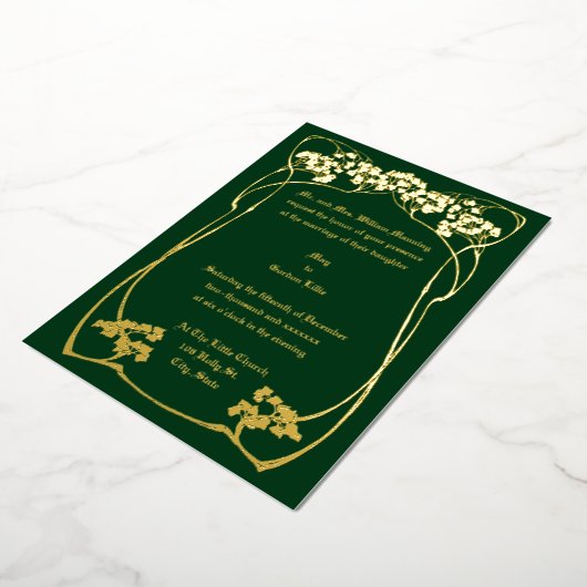 Elegant Art Nouveau Foliage Border Folie Uitnodiging (Gedraaid)