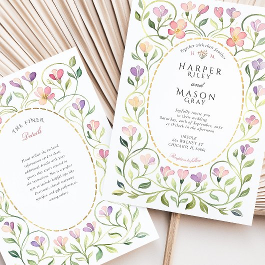 Elegant Art Nouveau Freesias Wedding Kaart