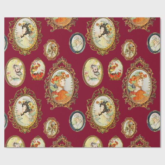 Elegant Art Nouveau Girls Flowers Lijsten Cadeaupapier (Vlak)