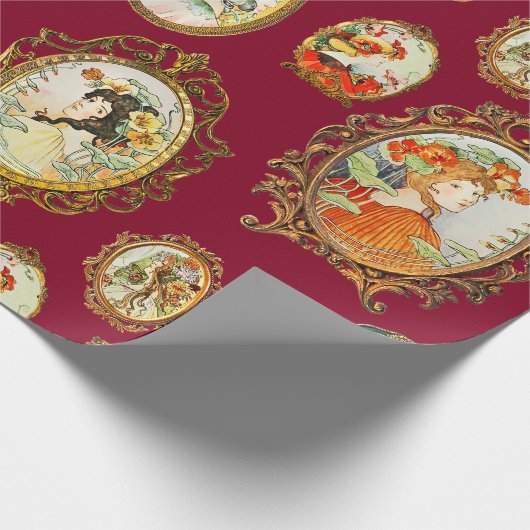 Elegant  Art Nouveau Girls Flowers Lijsten Cadeaupapier (Hoek)