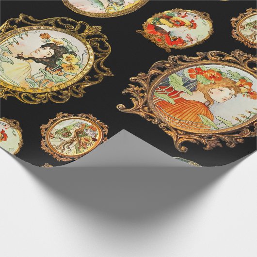 Elegant  Art Nouveau Girls Flowers Lijsten Cadeaupapier (Hoek)