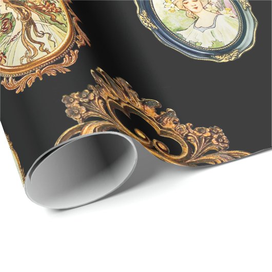 Elegant Art Nouveau Girls Flowers Lijsten Cadeaupapier (Rol Hoek)