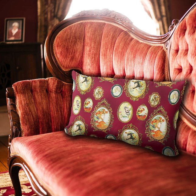 Elegant  Art Nouveau Girls Flowers Lijsten Kussen (https://pixabay.com/photos/couch-historical-home-lounge-pillow-3597235/)