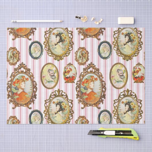 Elegant  Art Nouveau Girls Flowers Lijsten Tissuepapier (Craft)