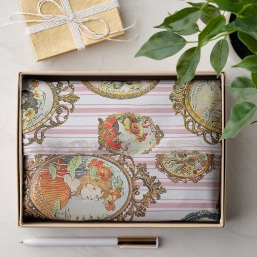 Elegant Art Nouveau Girls Flowers Lijsten Tissuepapier (Geschenk)