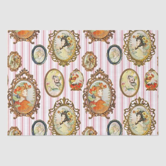 Elegant  Art Nouveau Girls Flowers Lijsten Tissuepapier (Voorkant)