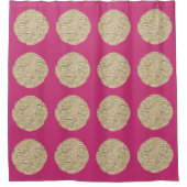 Elegant art nouveau goud fuschia roze medaillon douchegordijn (Voorkant)