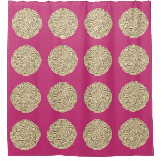 Elegant art nouveau goud fuschia roze medaillon douchegordijn (Voorkant)