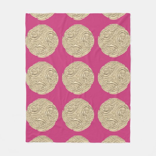 Elegant art nouveau goud fuschia roze medaillon fleece deken (Voorkant)