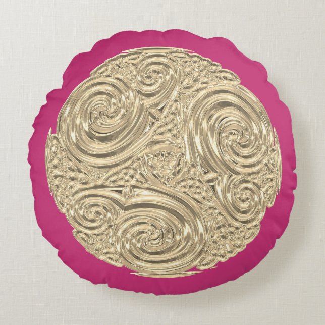 Elegant art nouveau goud fuschia roze medaillon rond kussen (Voorkant)