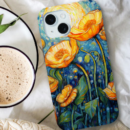 Elegant Art Nouveau Gouden Geel Poppy Mozaïek iPhone 15 Case
