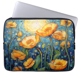 Elegant Art Nouveau Gouden Geel Poppy Mozaïek Laptop Sleeve