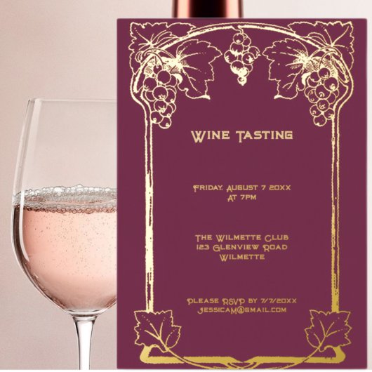 Elegant Art nouveau grapes Folie Uitnodiging