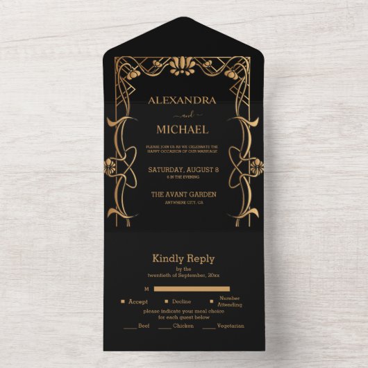 Elegant Art Nouveau Huwelijk All In One Uitnodiging (Binnen)