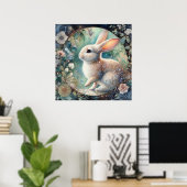 Elegant art nouveau konijn in bloemenpaas Lijst Poster (Thuiskantoor)