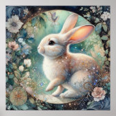 Elegant art nouveau konijn in bloemenpaas Lijst Poster (Voorkant)