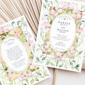 Elegant Art Nouveau Pink Floral Gold Frame Wedding Kaart