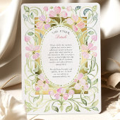 Elegant Art Nouveau Pink Floral Gold Frame Wedding Kaart