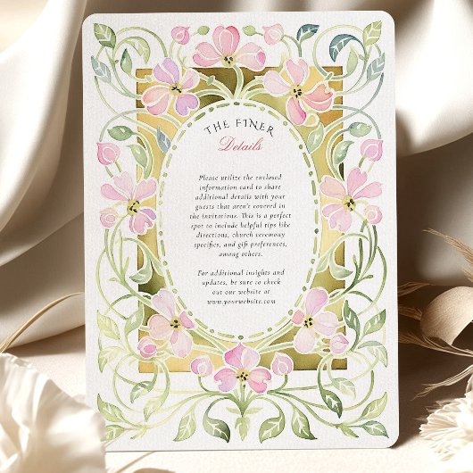 Elegant Art Nouveau Pink Floral Gold Frame Wedding Kaart