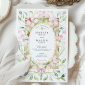 Elegant Art Nouveau Pink Floral Gold Frame Wedding Kaart