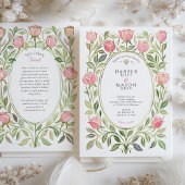 Elegant Art Nouveau Pink Rose Floral Wedding Kaart