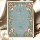Elegant Art Nouveau Pinnk Lily Wedding Kaart