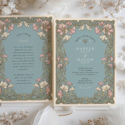 Elegant Art Nouveau Pinnk Lily Wedding Kaart