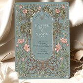Elegant Art Nouveau Pinnk Lily Wedding Kaart