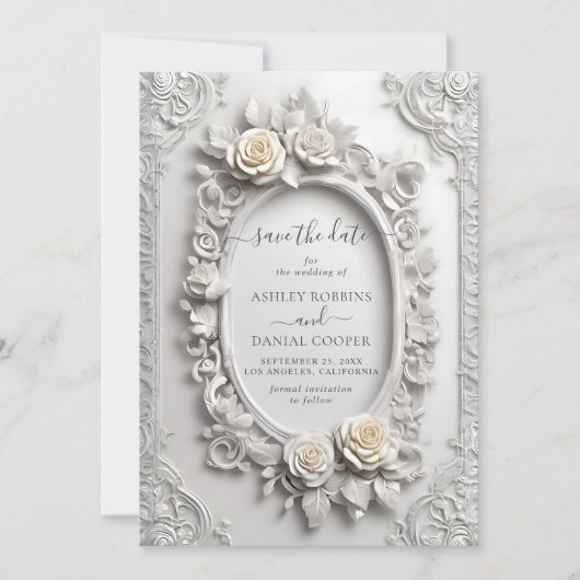 Elegant Art Nouveau Roos Lijst Bewaar de datum Kaart (Voorkant)