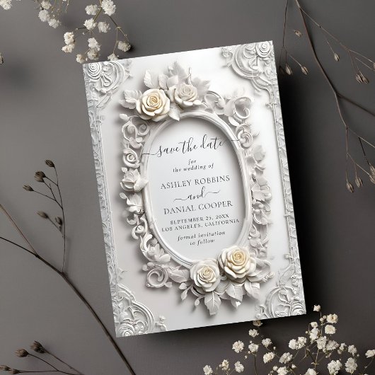 Elegant Art Nouveau Roos Lijst Bewaar de datum Kaart