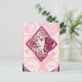 Elegant Art Nouveau Roos Woman Briefkaart (Staand voorkant)