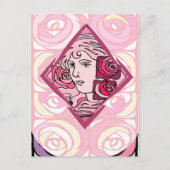 Elegant Art Nouveau Roos Woman Briefkaart (Voorkant)