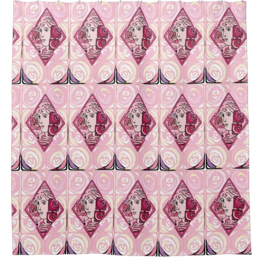 Elegant Art Nouveau Roos Woman Douchegordijn (Voorkant)