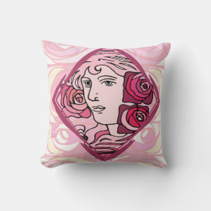 Elegant Art Nouveau Roos Woman Kussen
