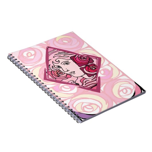 Elegant Art Nouveau Roos Woman Notitieboek (Rechterzijde)