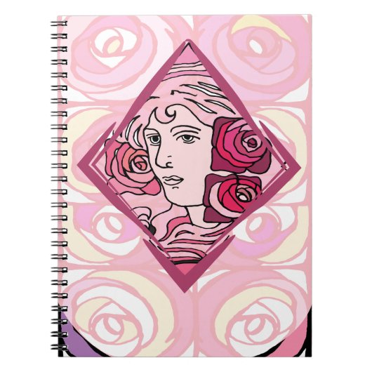 Elegant Art Nouveau Roos Woman Notitieboek (Voorkant)