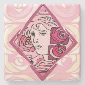 Elegant Art Nouveau Roos Woman Stenen Onderzetter (Voorkant)