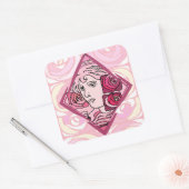 Elegant Art Nouveau Roos Woman Vierkante Sticker (Envelop)