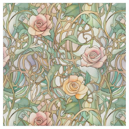 Elegant art nouveau roses stof (Close Up)